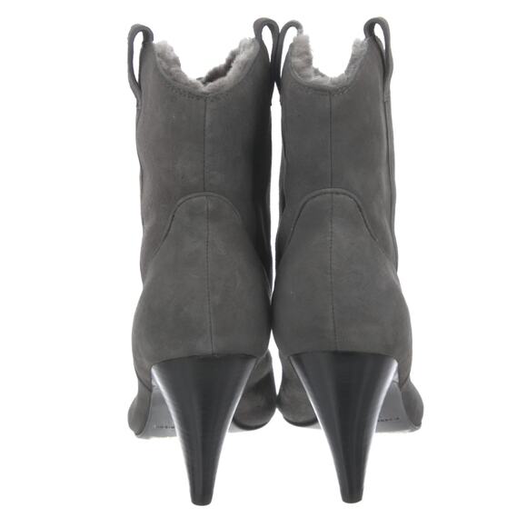 NIB! Sigerson Morrison 9.5 Suede Western Ankle Boots Shearling Cone Heels Gray - Picture 9 of 12